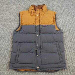 Patagonia Men's Two-Tone Puffer Vest in Mustard and Charcoal